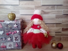 Кукла Мила в шапке шарф со снежинкой блондинка